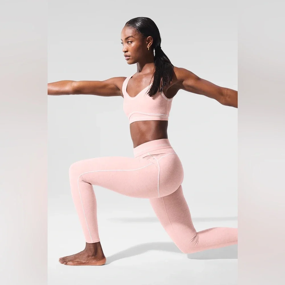 Alo Pink Quartz Heather/White Alosoft High-Waist Heart Throb Legging